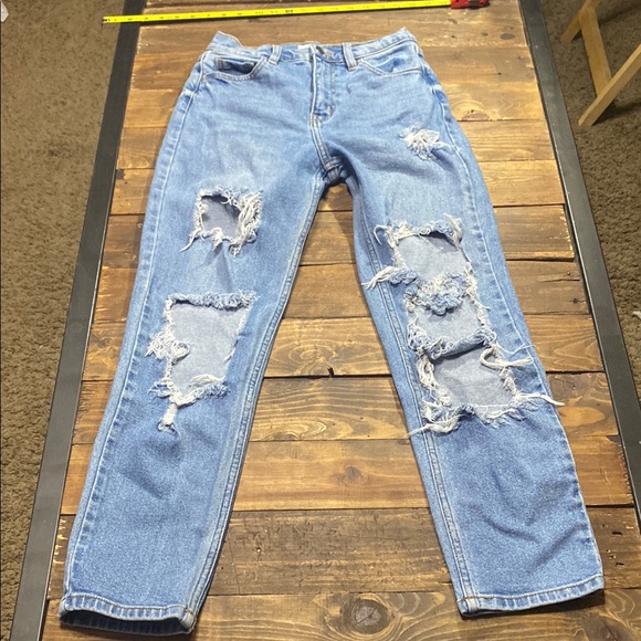 Cello Denim - Cello Straight Leg Blue Jeans with Vintage Distressing